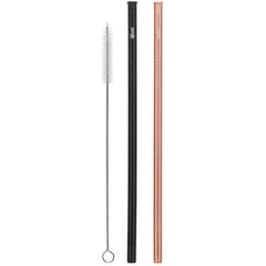 Cheeki 2 Pack Straight Stainless Steel Straws - Rose Gold, Black & Cleaning Brush - Go Vita Batemans Bay