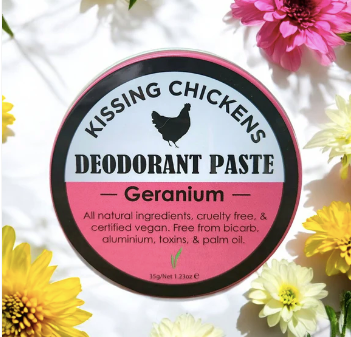 Kissing Chickens Bi-Carb Free Natural Deodorant- Geranium 35g tin