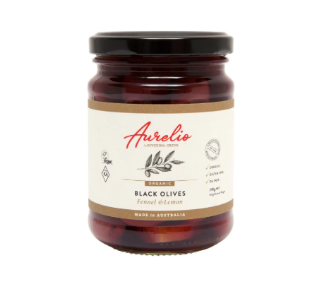 Aurelio Organic Black Olives, Fennel & Lemon 240g