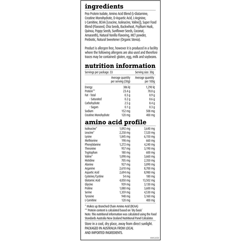 White Wolf Nutrition Vegan Superfood Protein Vanilla - Go Vita Batemans Bay