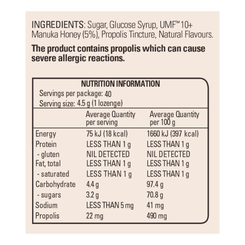 Comvita UMF 10+ Manuka Honey Candy With Propolis (Lemon & Honey) - Go Vita Batemans Bay