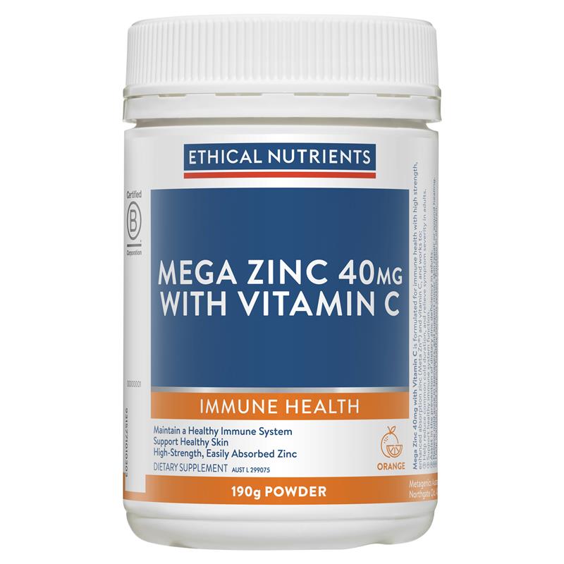 Ethical Nutrients Mega Zinc with Vitamin C- Orange flavour